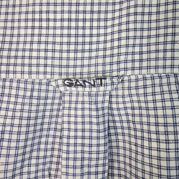 GANT LINEN BLEND MENS SHORT SLEEVE BUTTON DOWN BLUE WHITE CHECKED SIZE LARGE - Picture 2 of 7